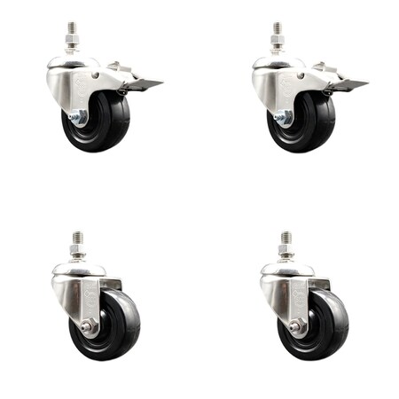 Service Caster 3 Inch 316SS Soft Rubber Swivel 1/2 Inch Threaded Stem Caster Lock Brake SCC, 2PK SCC-SS316TSTTL20S314-SRS-121315-2-S2